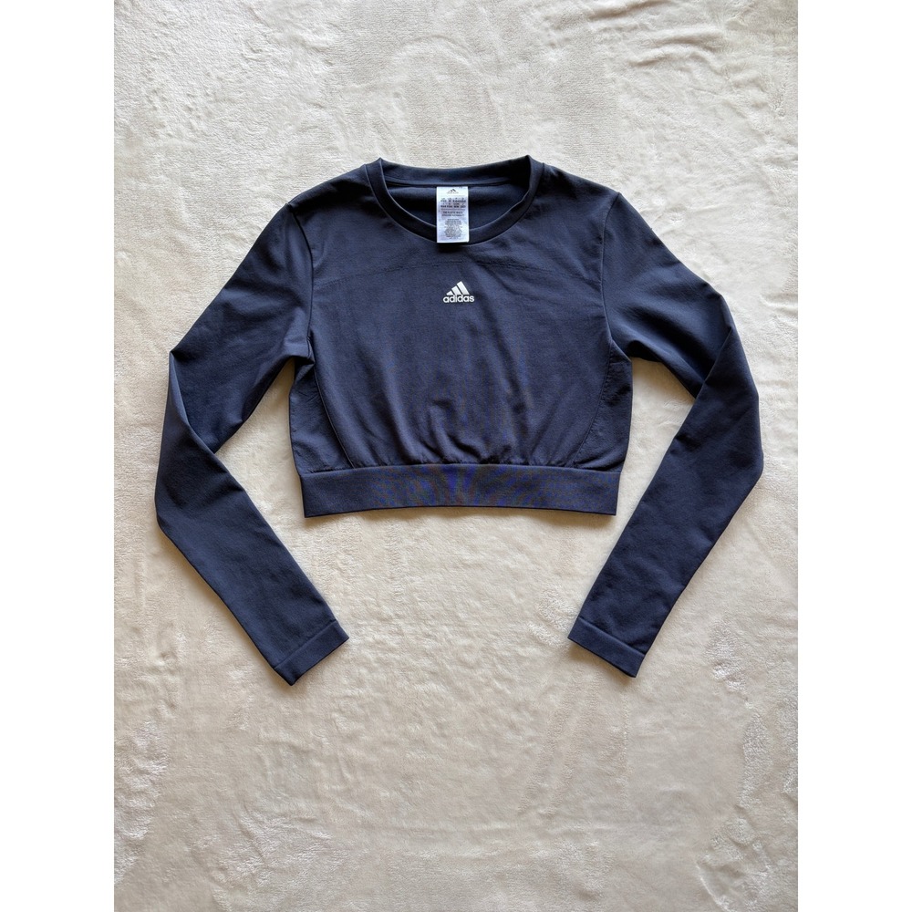 Adidas Gray Seamless Long Sleeve Crop Top Womens Medium Excellent